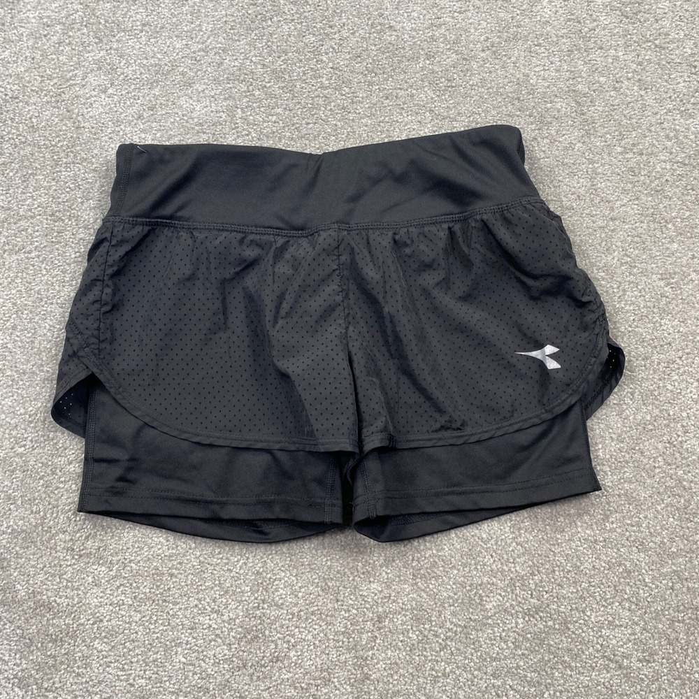 Diadora 2-in-1 Running Shorts Women XS Black Mesh Layer DIAdry Athletic Pocket